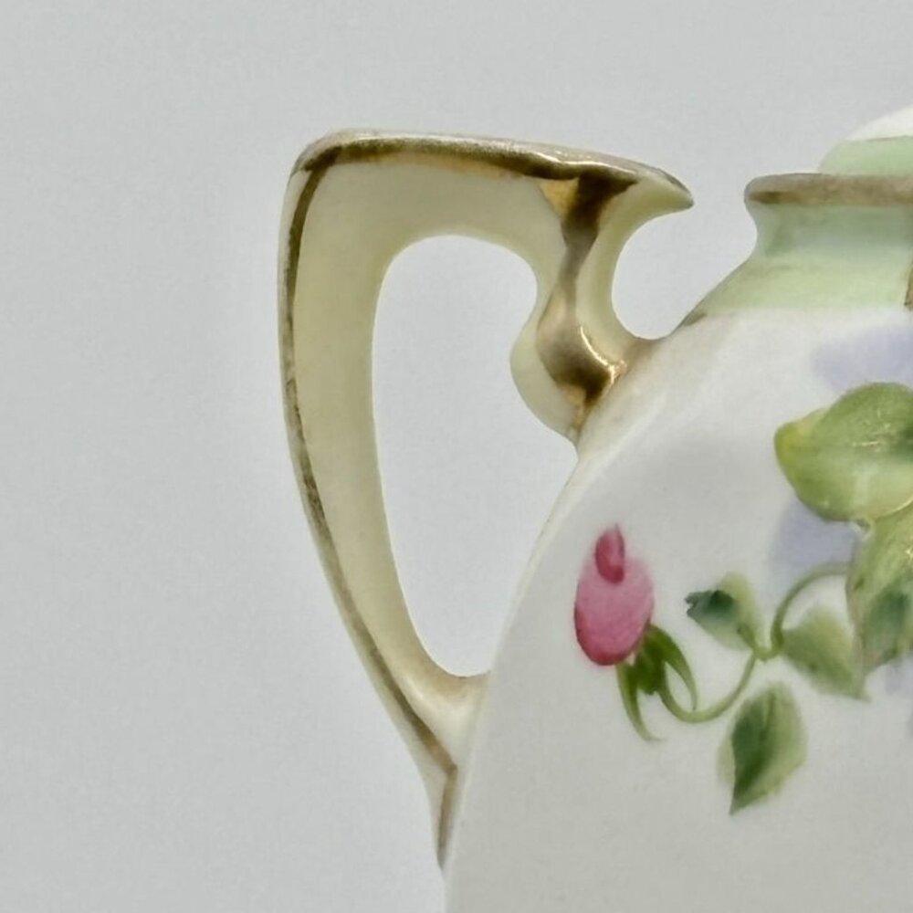 Antique Nippon Hand Painted Double-Handled Small Sugar Bowl With Lid Pink Roses~ - Picture 5 of 14